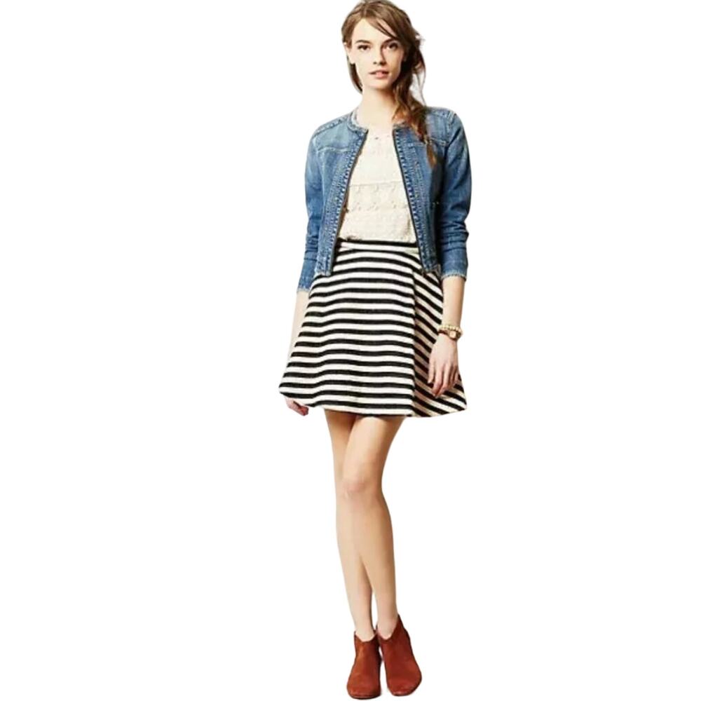 Greylin Anthropologie Womens Mini Skater Skirt Size 0 Black Twill Stripe Retro - Picture 2 of 14